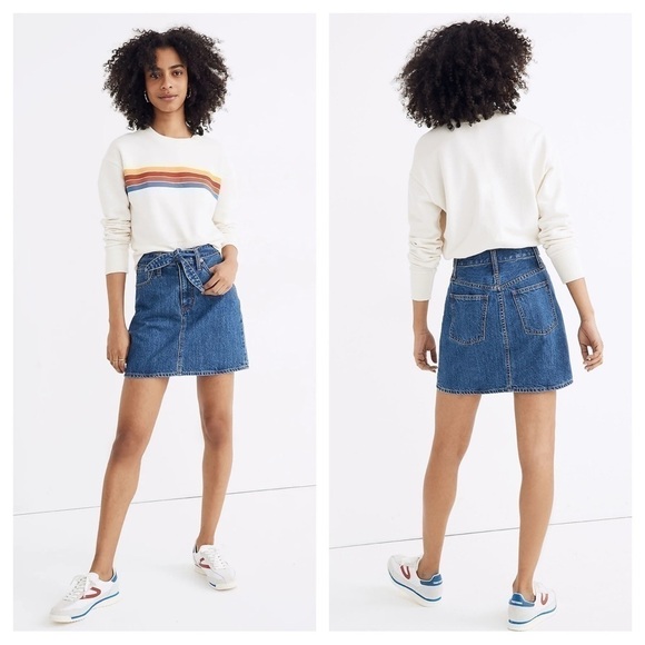 Madewell Rigid Haydel Wash Denim Straight Mini Skirt with Tie-Waist in Size 23 - Picture 1 of 10